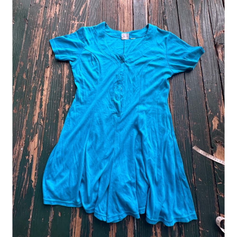 Basic Editions Turquoise Blue Short Sleeve Knit Button Front Romper Dress A3652